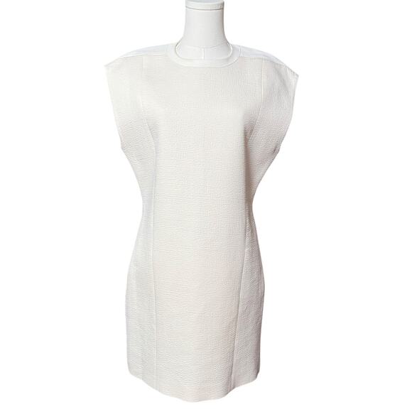 Helmut Lang Sheath Mini Dress White Cream Textured Cap Sleeves Size 6 - Picture 1 of 10